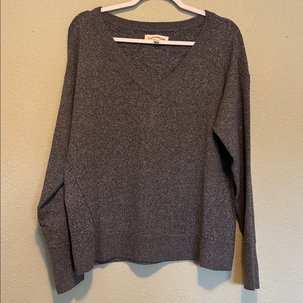 Lucky Brand Heathered Gray V-Neck Pullover Sweater